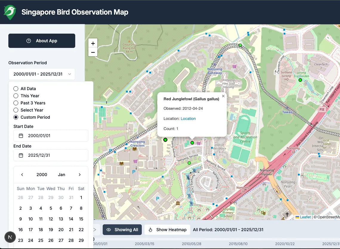 Mapping Singapore's Avian Life: Inside the Singapore Bird Observation Map screenshot